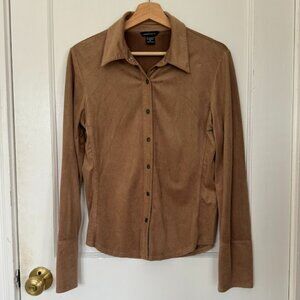 Tan Microsuede Button-Up